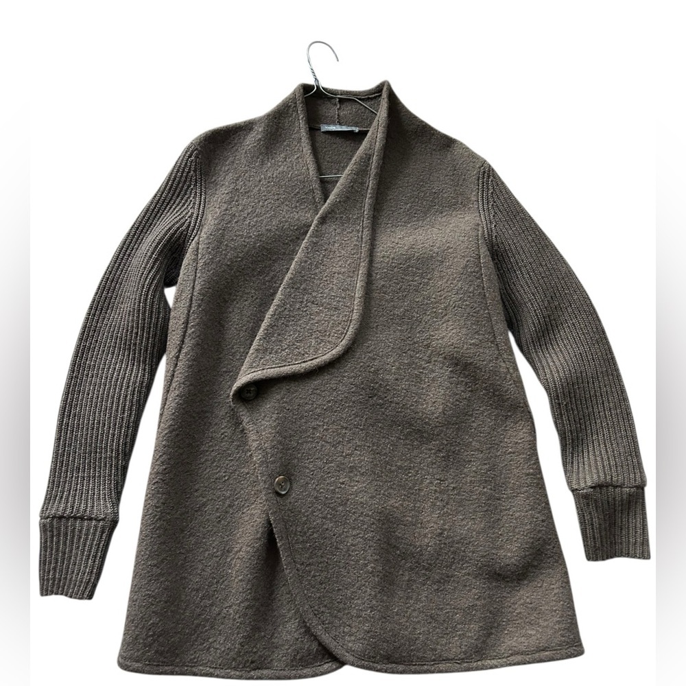 Vince 100% Wool Knit Sweater Brown Jacket Minimalist Luxury Size XS